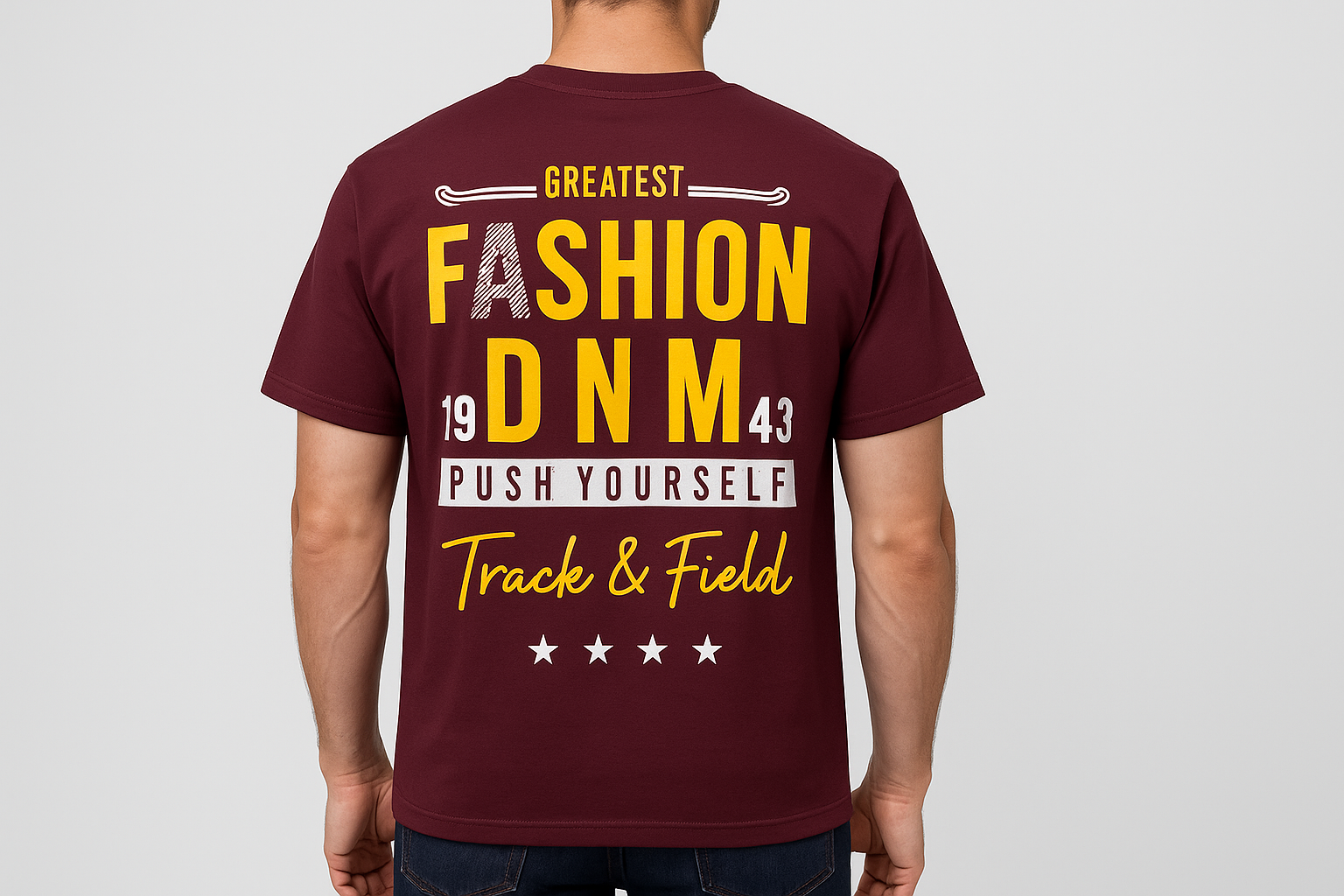Back view of burgundy t-shirt design