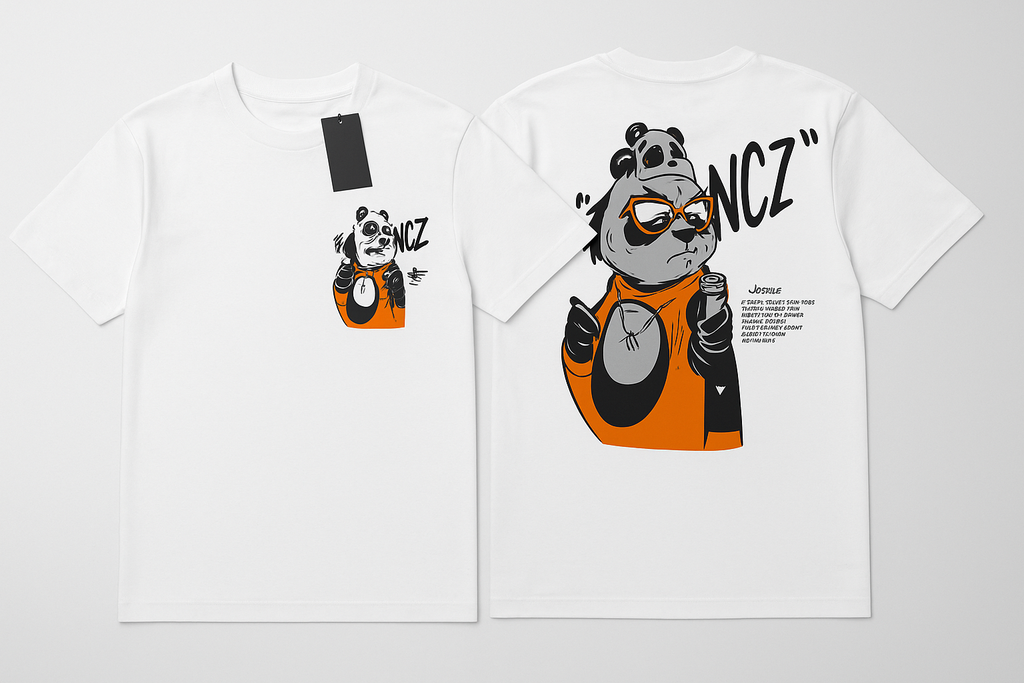Flat lay of panda t-shirt design