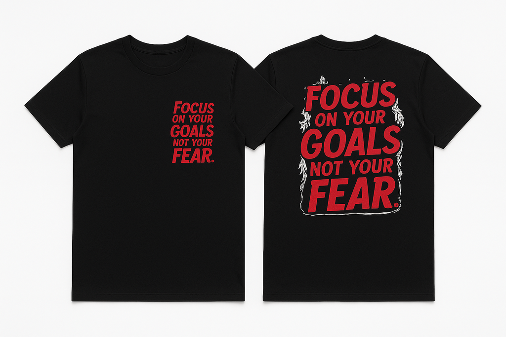 Flat lay of t-shirt showing design