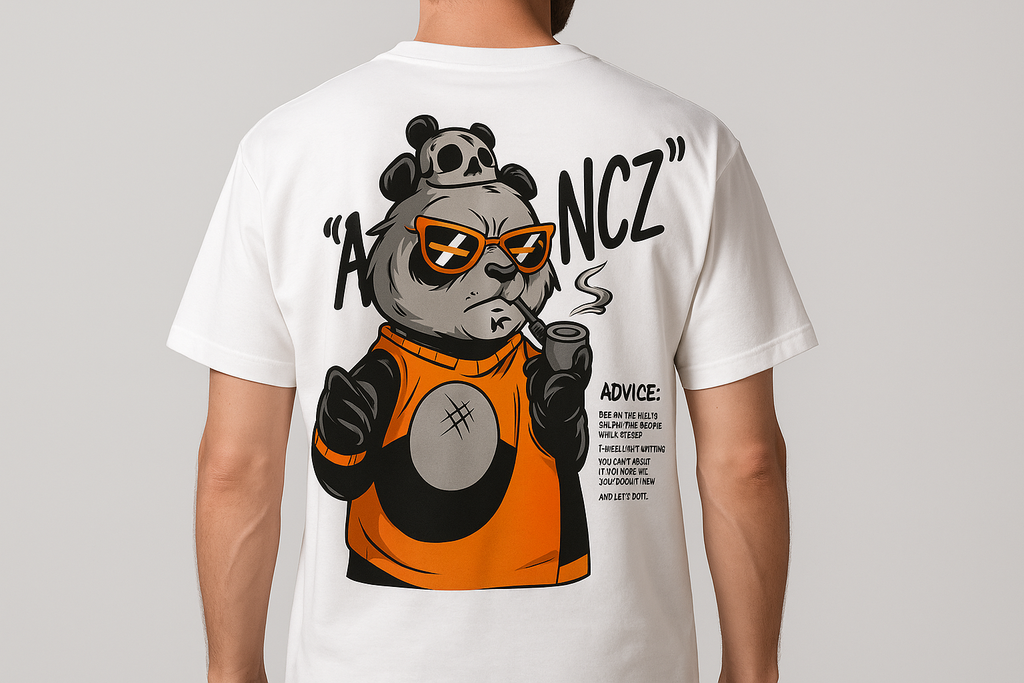 Person wearing panda t-shirt back view